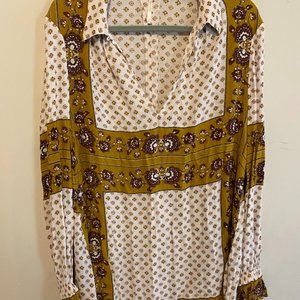 Free People Mustard and Maroon Patterned Top Size Medium